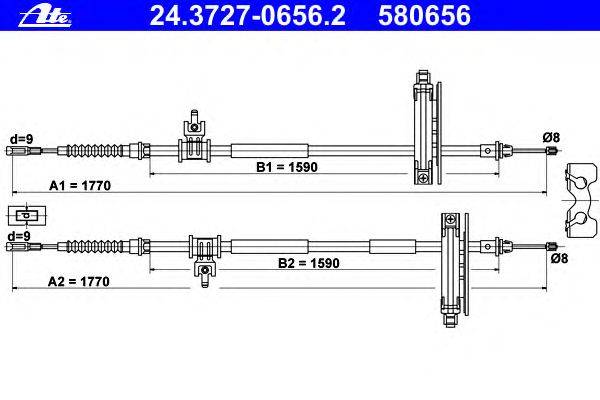 Трос, стояночная тормозная система ATE 24.3727-0656.2