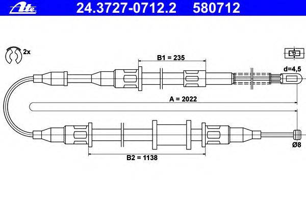 Трос, стояночная тормозная система ATE 24.3727-0712.2