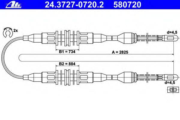 Трос, стояночная тормозная система ATE 24.3727-0720.2
