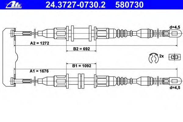 Трос, стояночная тормозная система ATE 24.3727-0730.2