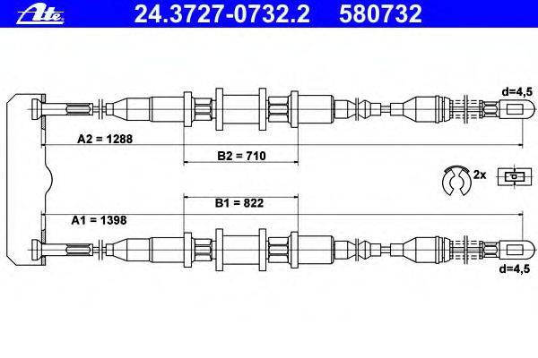 Трос, стояночная тормозная система ATE 24.3727-0732.2