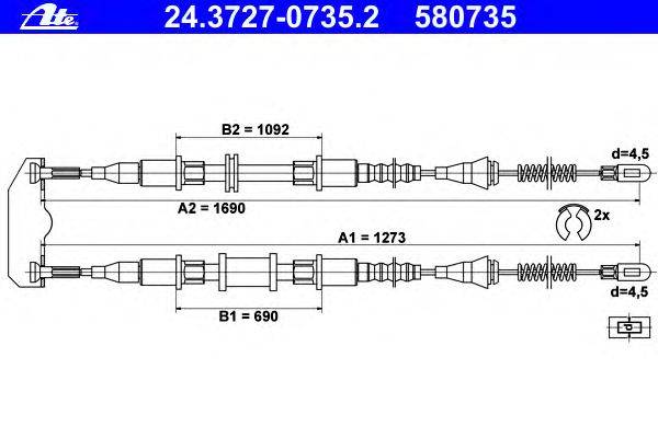 Трос, стояночная тормозная система ATE 24.3727-0735.2