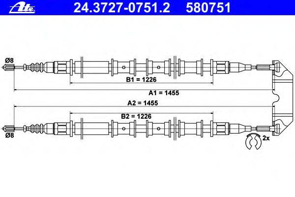 Трос, стояночная тормозная система ATE 24.3727-0751.2
