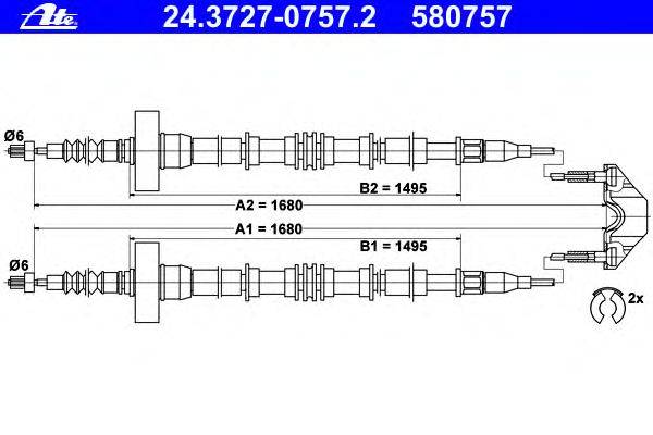 Трос, стояночная тормозная система ATE 24.3727-0757.2