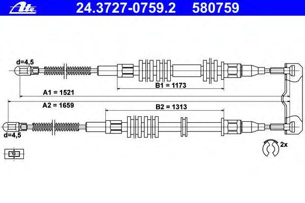 Трос, стояночная тормозная система ATE 24.3727-0759.2
