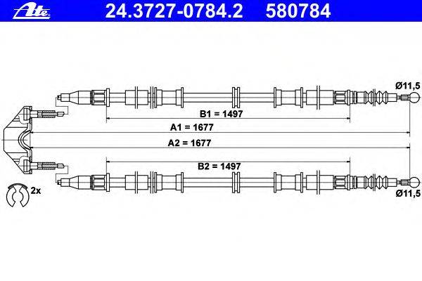 Трос, стояночная тормозная система ATE 24.3727-0784.2