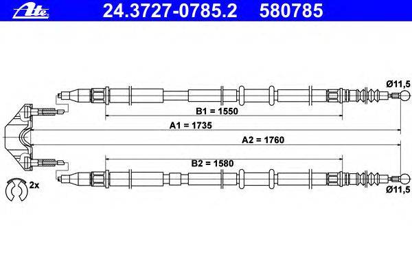 Трос, стояночная тормозная система ATE 24.3727-0785.2