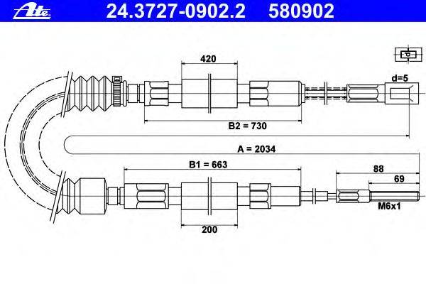 Трос, стояночная тормозная система ATE 24.3727-0902.2
