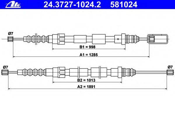 Трос, стояночная тормозная система ATE 24.3727-1024.2
