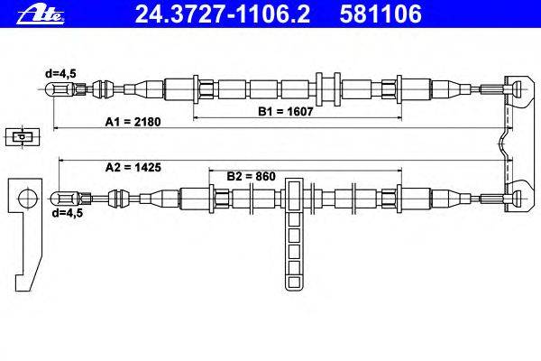 Трос, стояночная тормозная система ATE 24.3727-1106.2