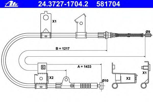 Трос, стояночная тормозная система ATE 24.3727-1704.2