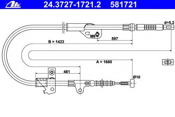 Трос, стояночная тормозная система ATE 24.3727-1721.2