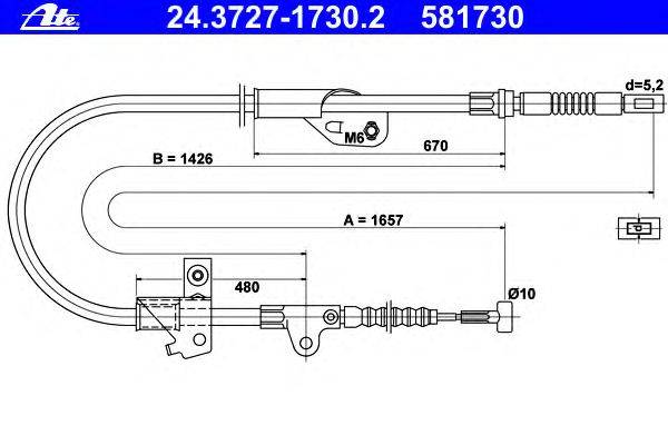 Трос, стояночная тормозная система ATE 24.3727-1730.2