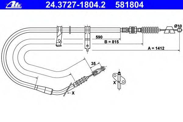 Трос, стояночная тормозная система ATE 24.3727-1804.2