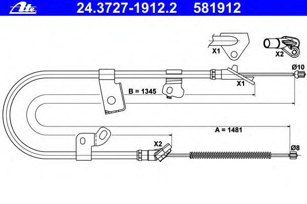 Трос, стояночная тормозная система ATE 24.3727-1912.2