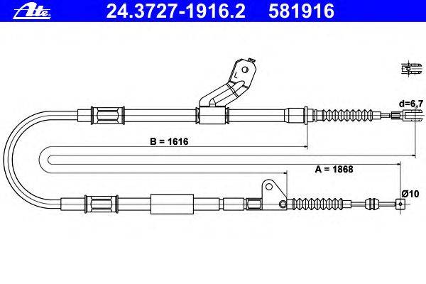 Трос, стояночная тормозная система ATE 24.3727-1916.2