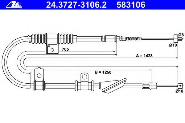 Трос, стояночная тормозная система ATE 24.3727-3106.2