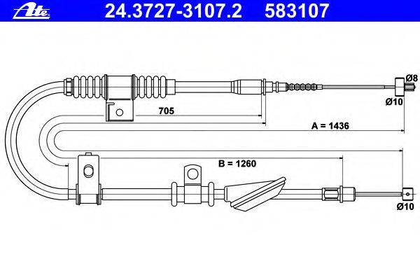 Трос, стояночная тормозная система ATE 24.3727-3107.2