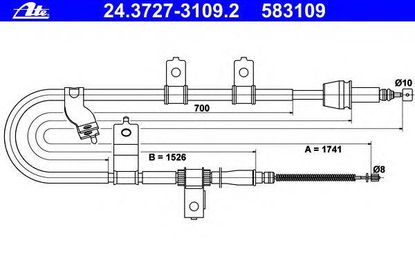 Трос, стояночная тормозная система ATE 24.3727-3109.2