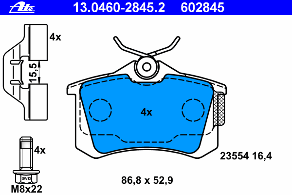 Комплект тормозных колодок, дисковый тормоз ATE 13.0460-2845.2