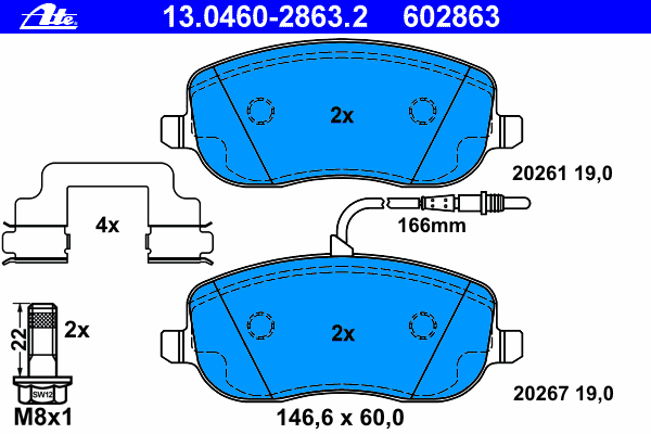 Комплект тормозных колодок, дисковый тормоз ATE 20267