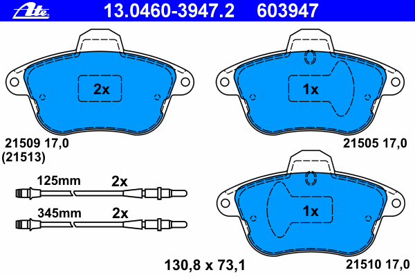 Комплект тормозных колодок, дисковый тормоз ATE 21505