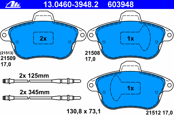 Комплект тормозных колодок, дисковый тормоз ATE 21512