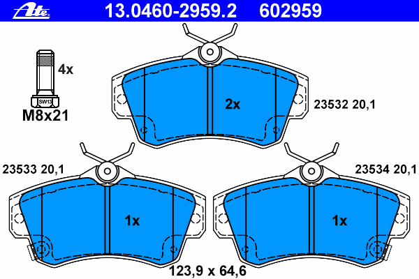 Комплект тормозных колодок, дисковый тормоз ATE 13.0460-2959.2