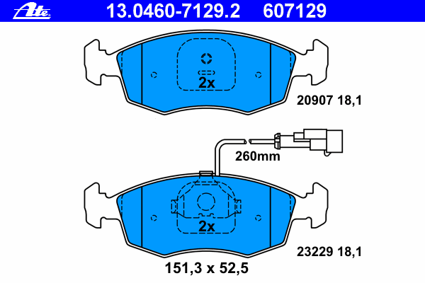 Комплект тормозных колодок, дисковый тормоз ATE 23229