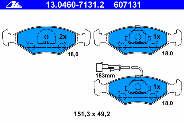 Комплект тормозных колодок, дисковый тормоз ATE 13046071312