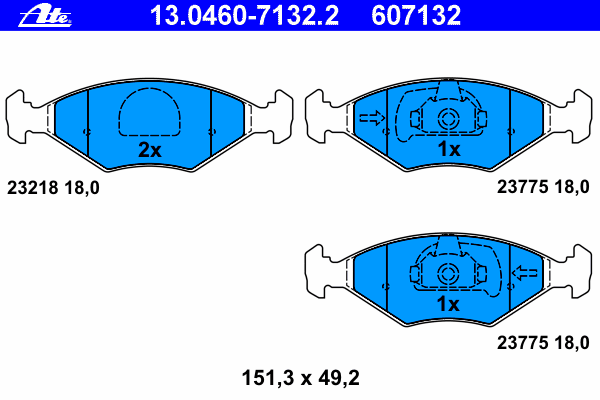 Комплект тормозных колодок, дисковый тормоз ATE 607132