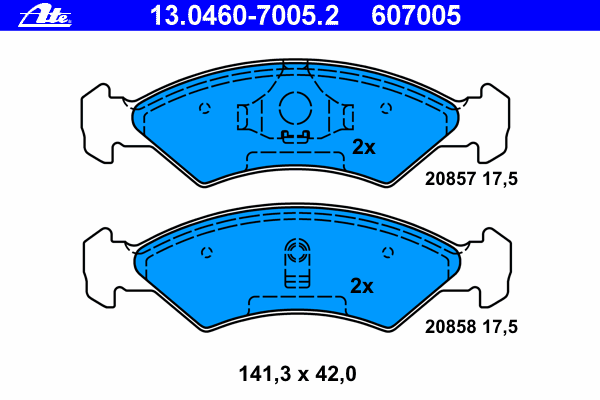 Комплект тормозных колодок, дисковый тормоз ATE 13.0460-7005.2