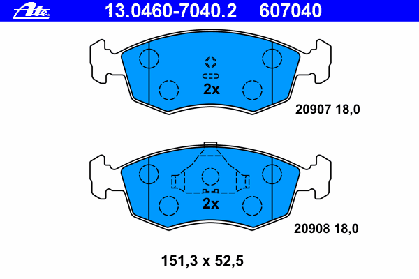 Комплект тормозных колодок, дисковый тормоз ATE 20907