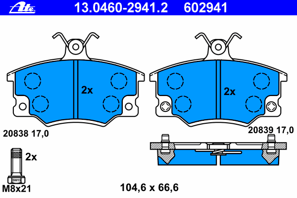 Комплект тормозных колодок, дисковый тормоз ATE 13.0460-2941.2