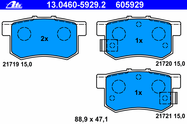 Комплект тормозных колодок, дисковый тормоз ATE 21720