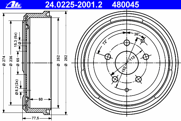Тормозной барабан ATE 24.0225-2001.2