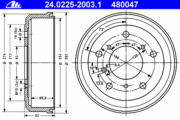 Тормозной барабан ATE 24.0225-2003.1