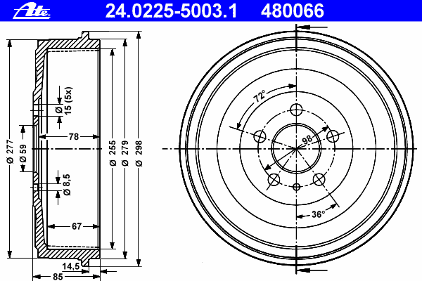 Тормозной барабан ATE 24.0225-5003.1