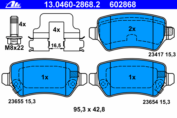 Комплект тормозных колодок, дисковый тормоз ATE 23654