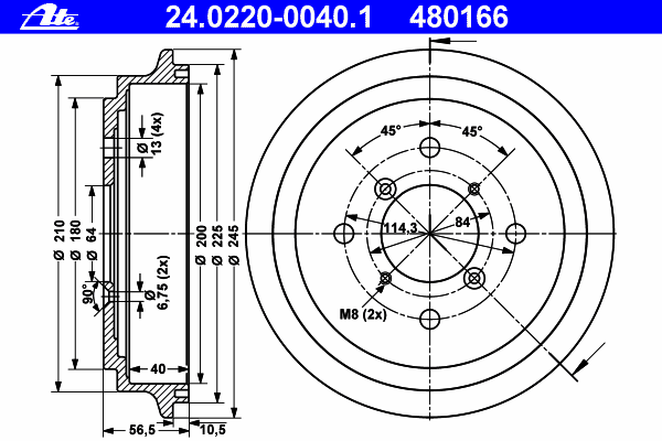 Тормозной барабан ATE 24.0220-0040.1