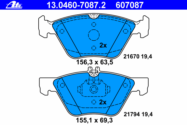 Комплект тормозных колодок, дисковый тормоз ATE 21670