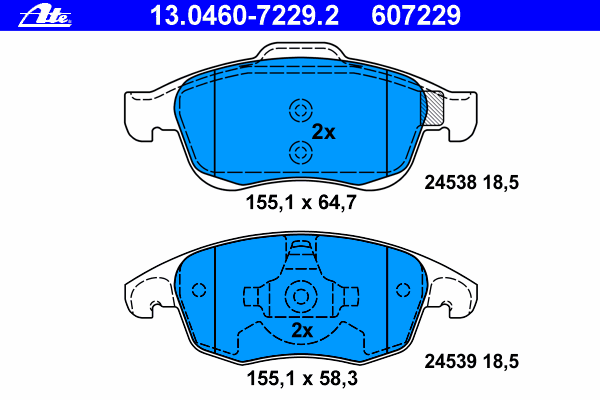 Комплект тормозных колодок, дисковый тормоз ATE 13.0460-7229.2