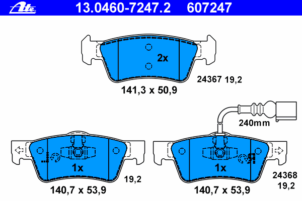 Комплект тормозных колодок, дисковый тормоз ATE 13.0460-7247.2