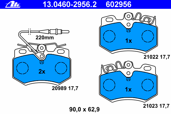 Комплект тормозных колодок, дисковый тормоз ATE 13.0460-2956.2