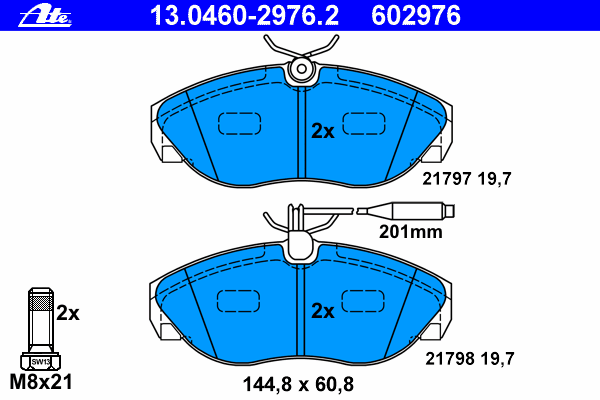 Комплект тормозных колодок, дисковый тормоз ATE 13.0460-2976.2