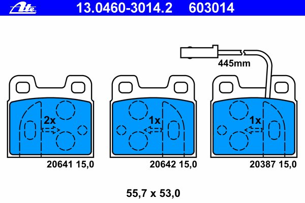 Комплект тормозных колодок, дисковый тормоз ATE 603014