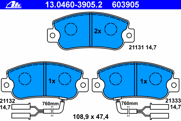 Комплект тормозных колодок, дисковый тормоз ATE 21132