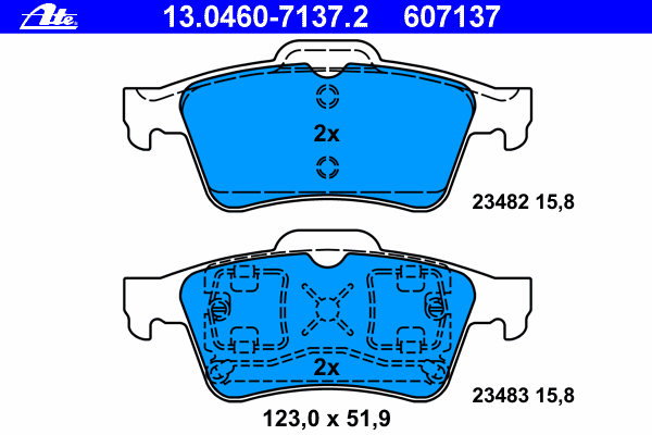 Комплект тормозных колодок, дисковый тормоз ATE 607137
