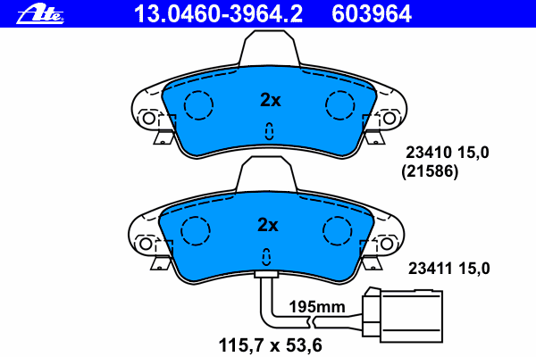 Комплект тормозных колодок, дисковый тормоз ATE 23411