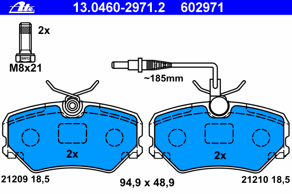 Комплект тормозных колодок, дисковый тормоз ATE 13.0460-2971.2